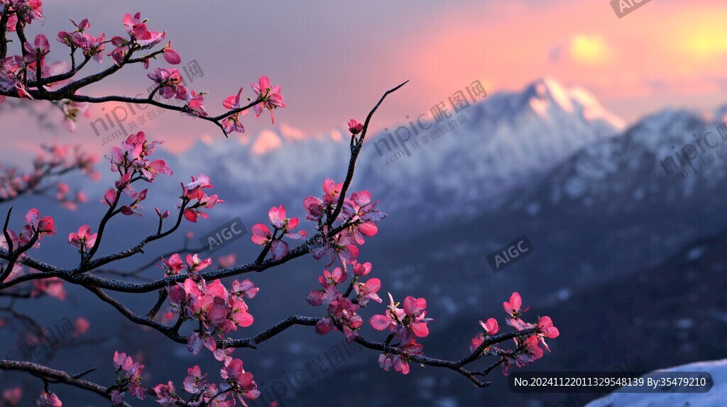 唯美山花意境桃花