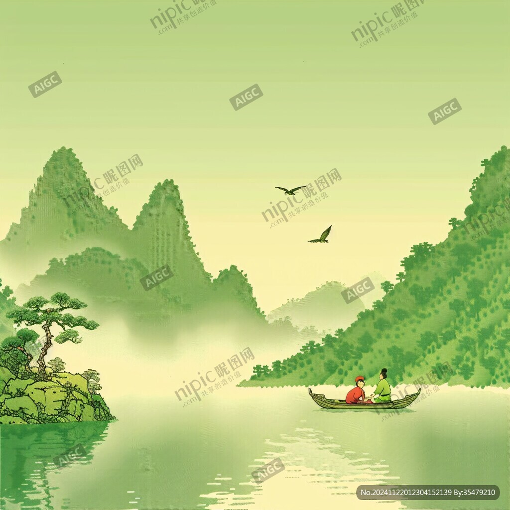 山水行舟插畫