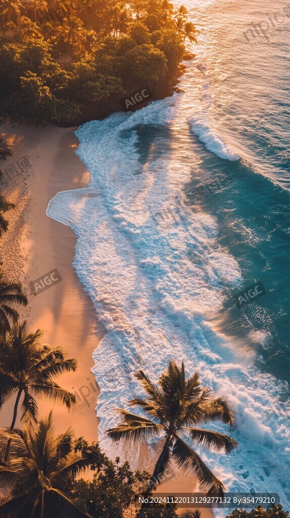 椰林海濱大海樹木
