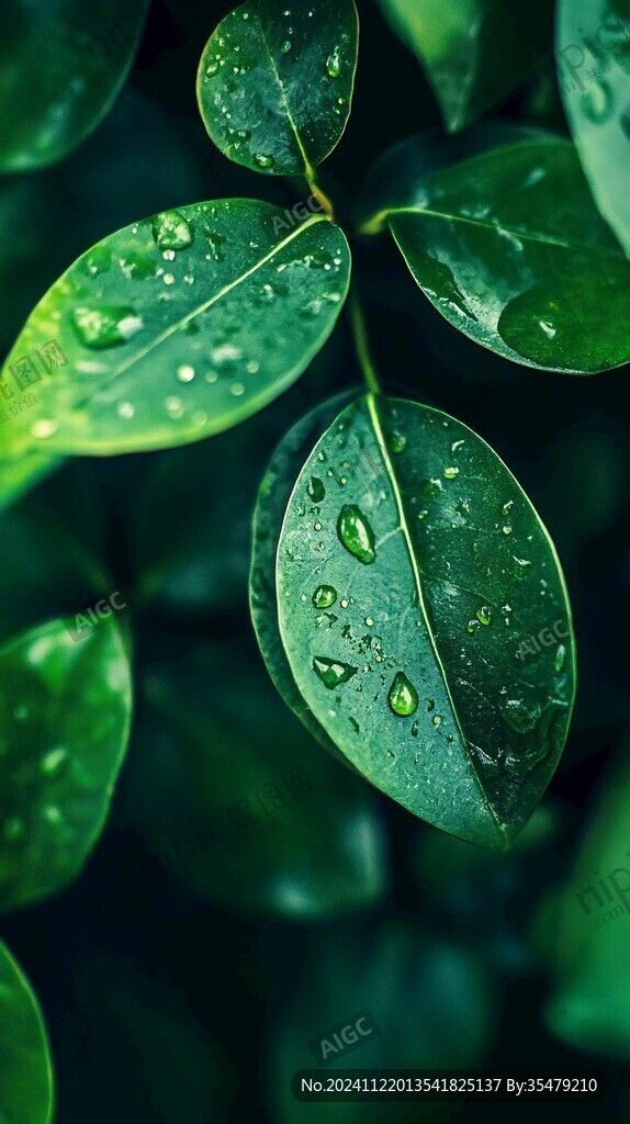 高清綠葉水珠