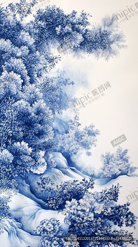 青花瓷松樹裝飾畫
