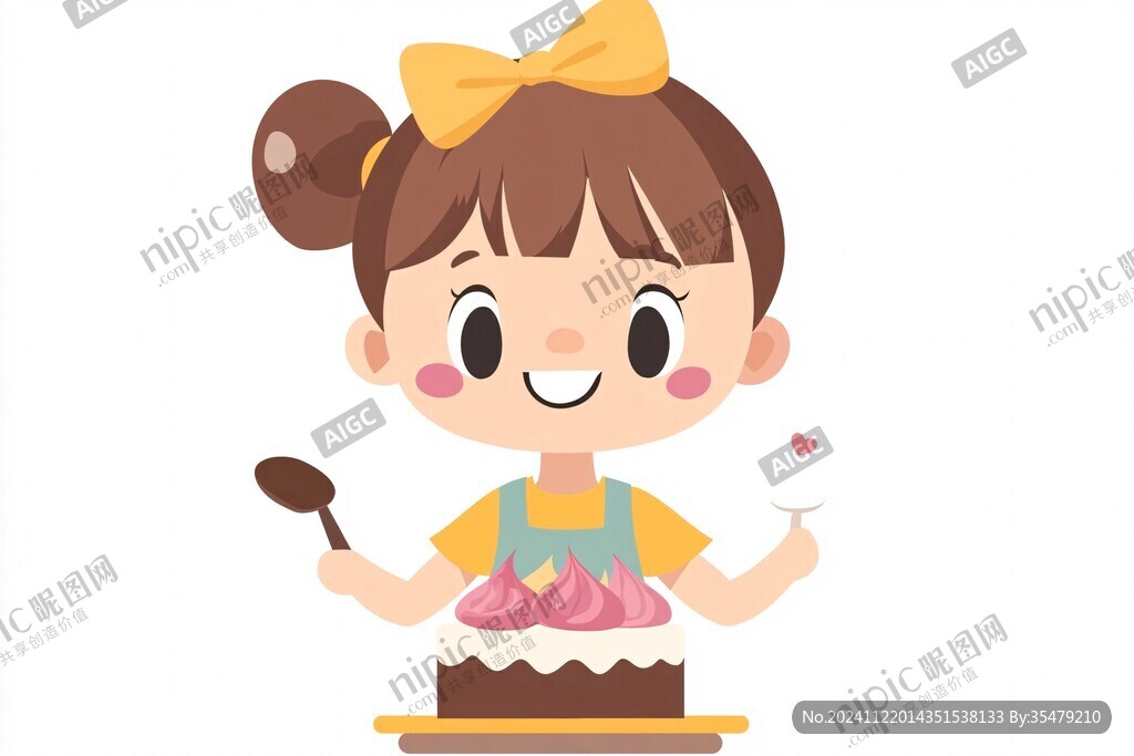 做蛋糕女生插畫設計