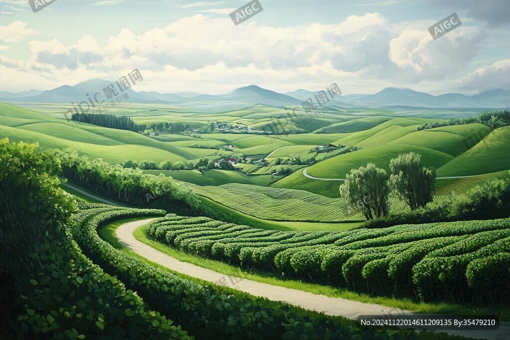茶園風光插畫
