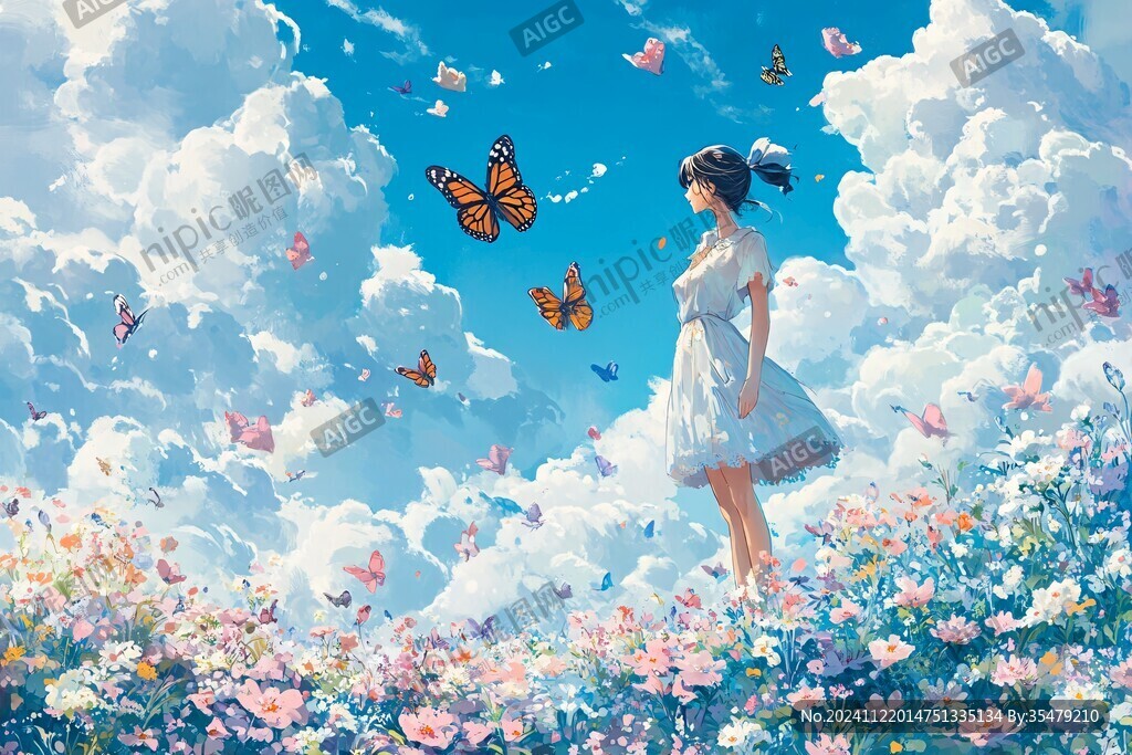 插畫女孩與蝶