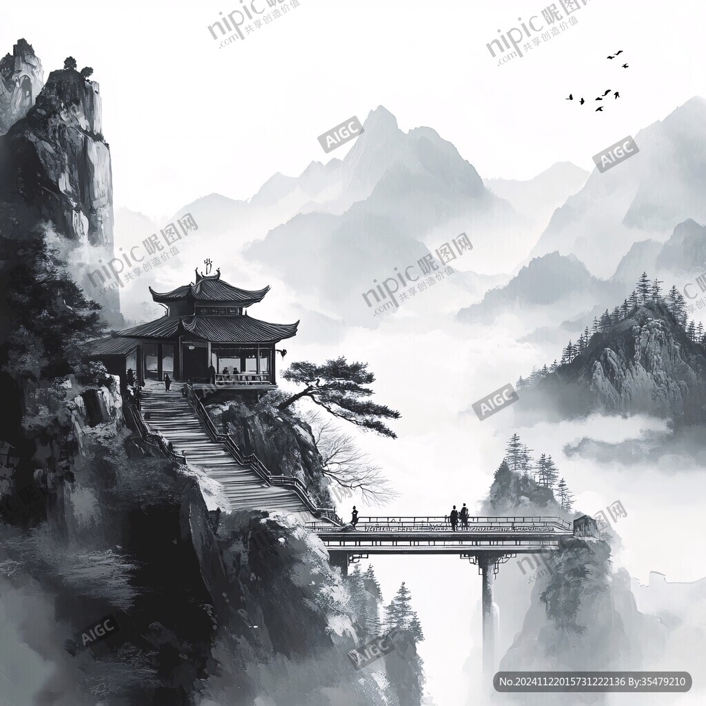 樓閣山水意境畫