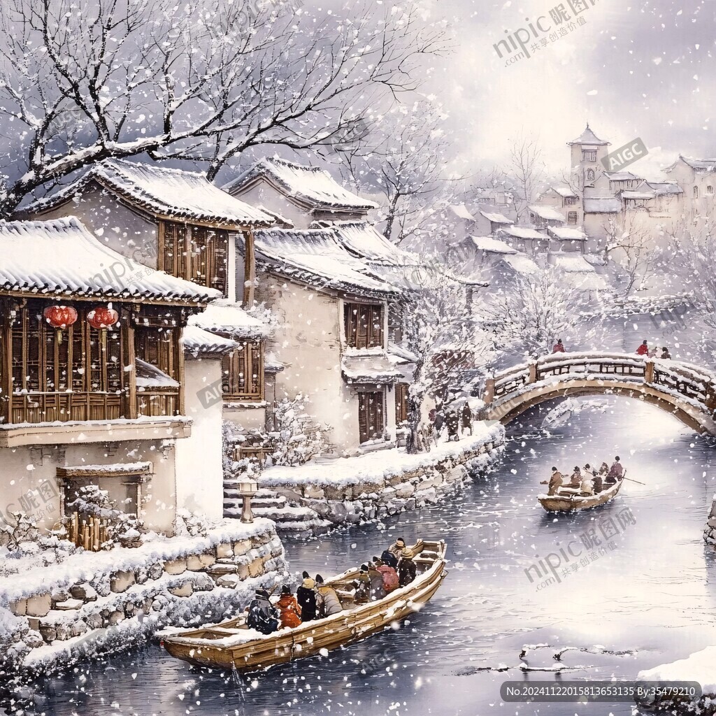 古鎮(zhèn)冬季裝飾畫