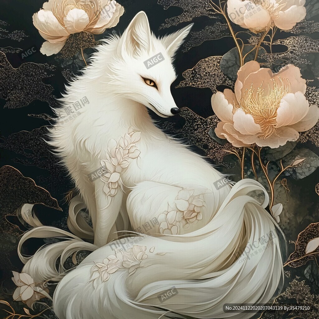 九尾白狐插畫