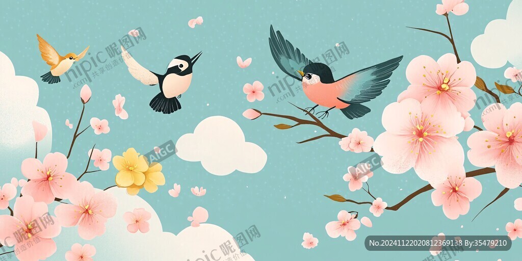 紙藝風格插畫春意盎然