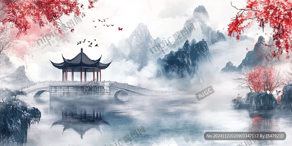 樓閣山水意境畫