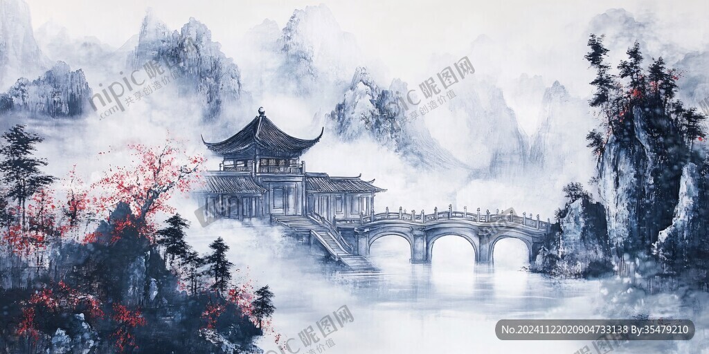 樓閣山水意境畫