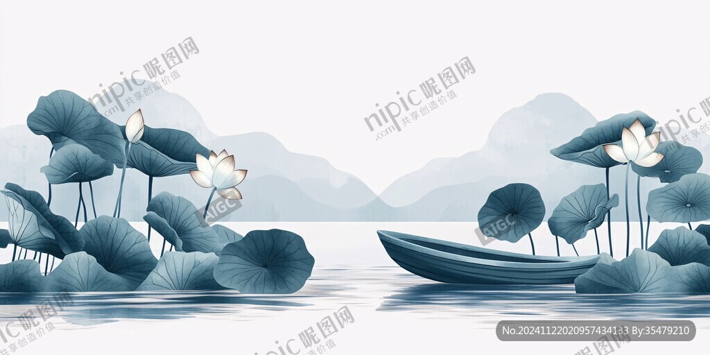 中式山湖插畫