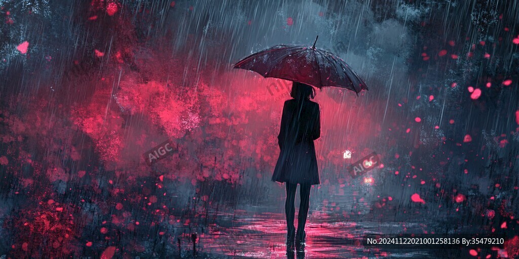 走在暴雨里的女人