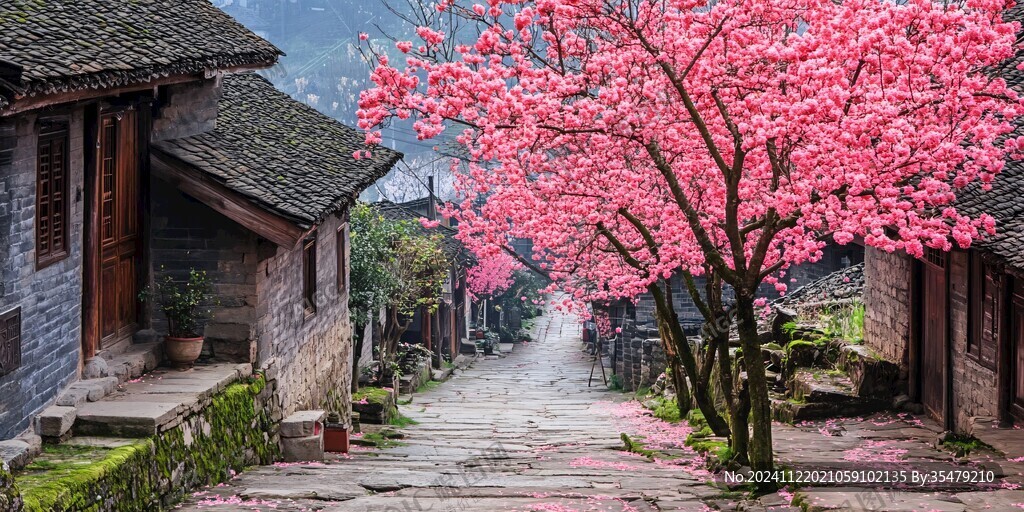 桃花盛開的古鎮