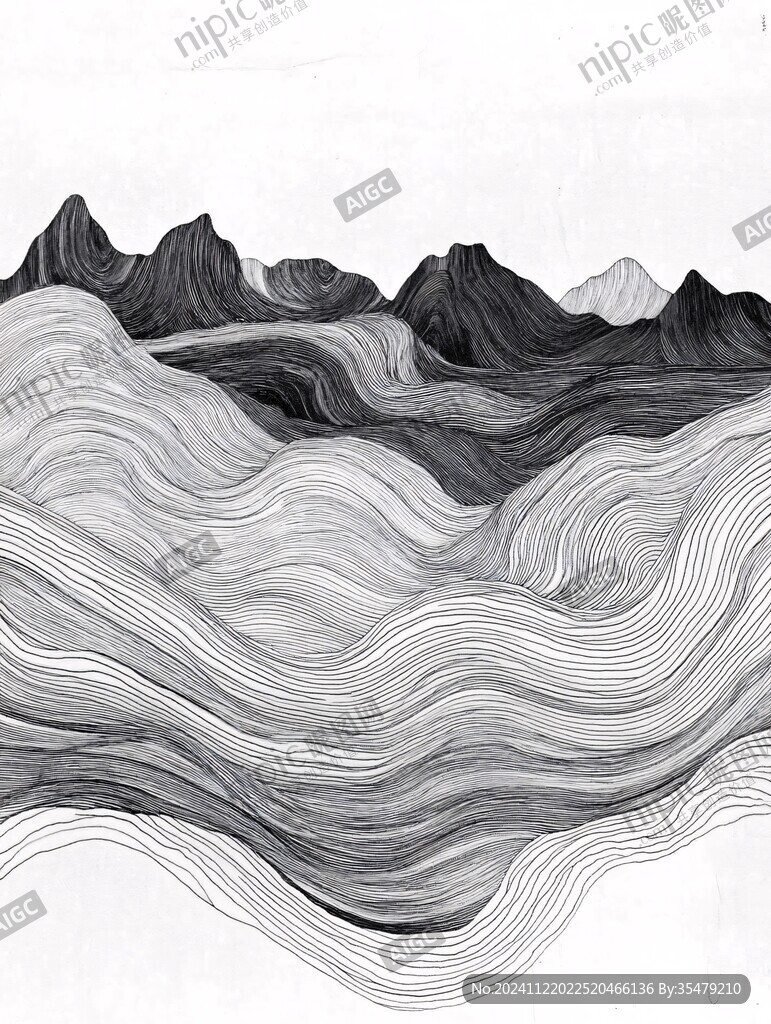高端山水線包裝插畫
