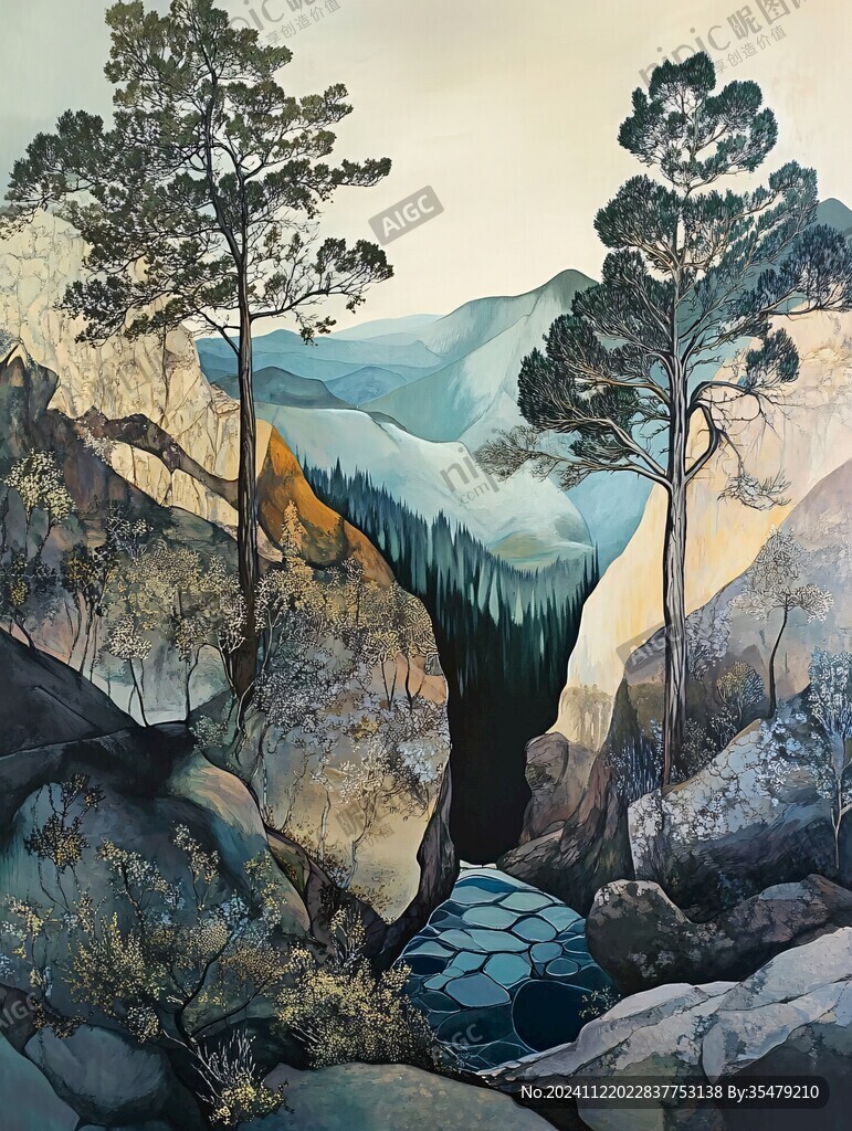 迎客松油畫