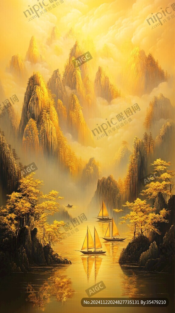 金色山水壁畫