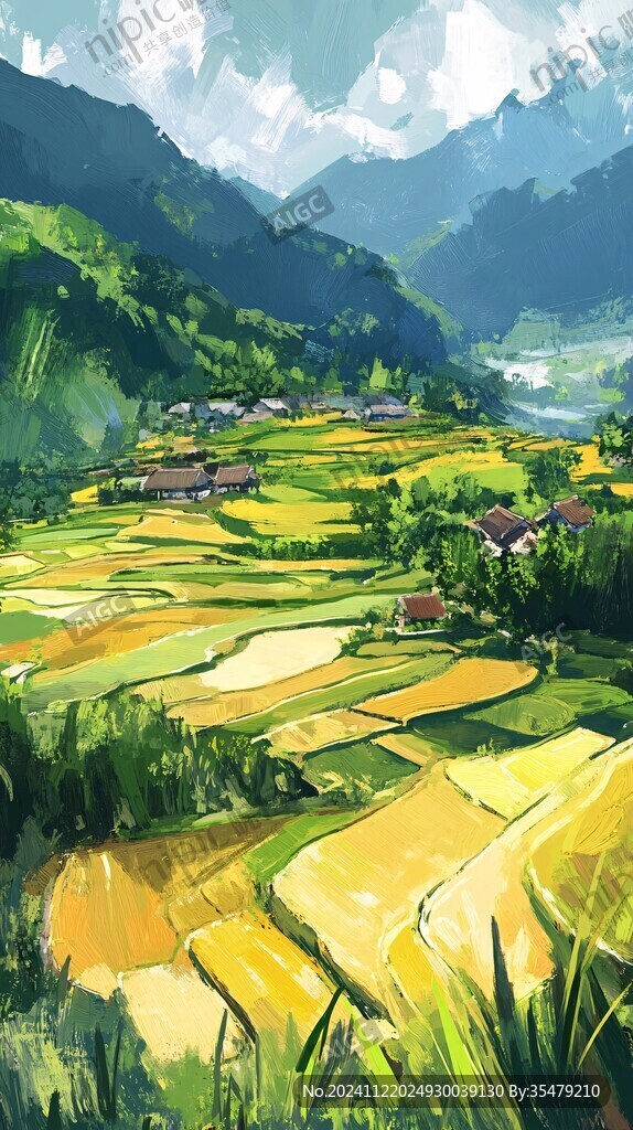 水稻梯田插畫(huà)
