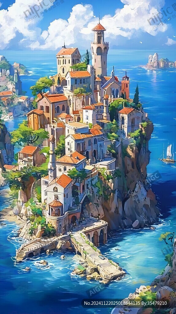 俯视海边欧式城堡 俯视海边欧式城堡