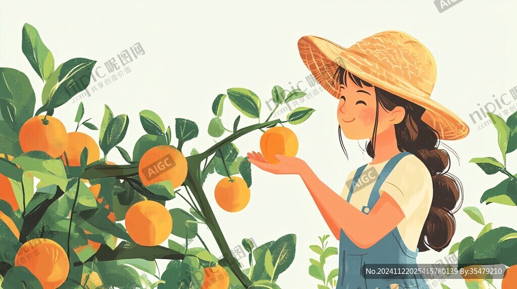 采柑果女孩插畫(huà)