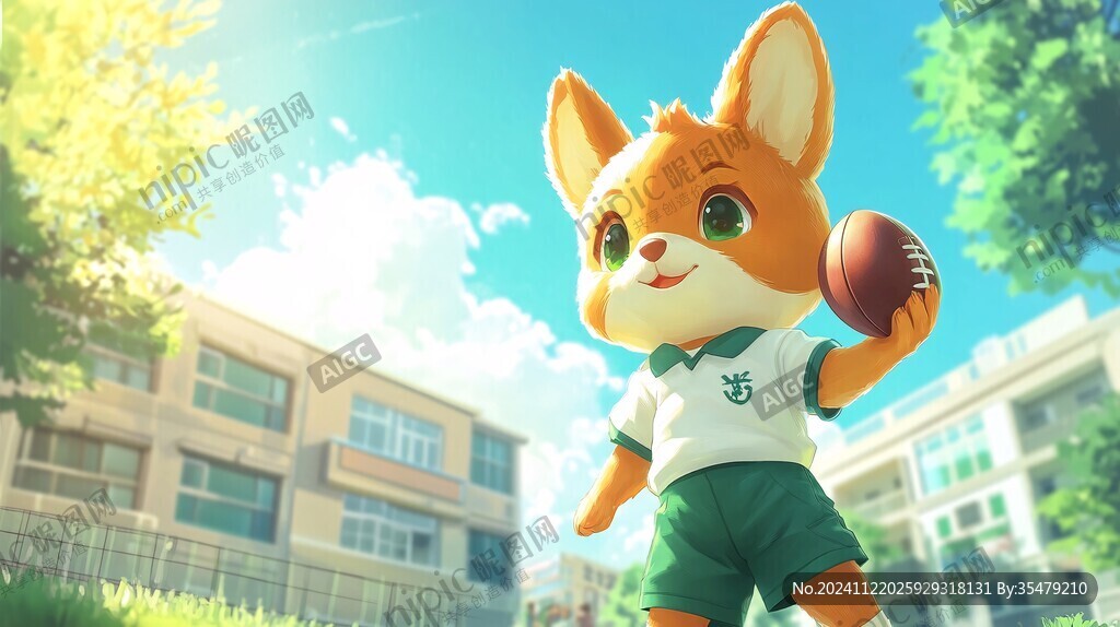 萌兔踢足球插畫