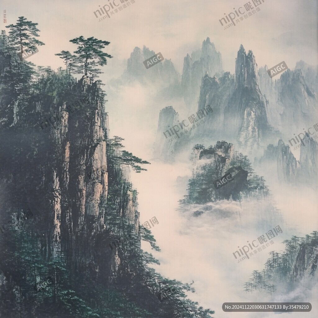 迎客松油畫