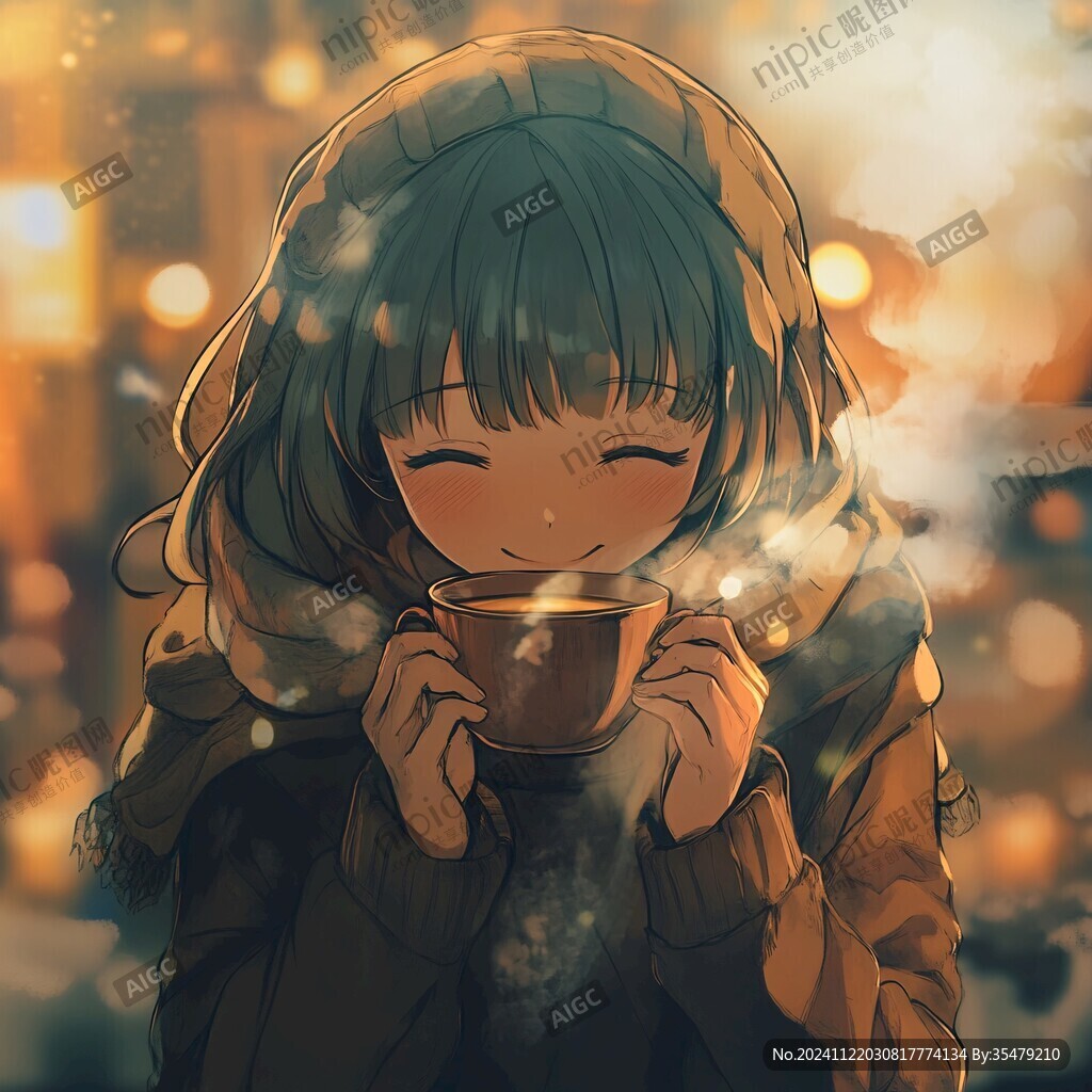 二次元女孩喝奶茶