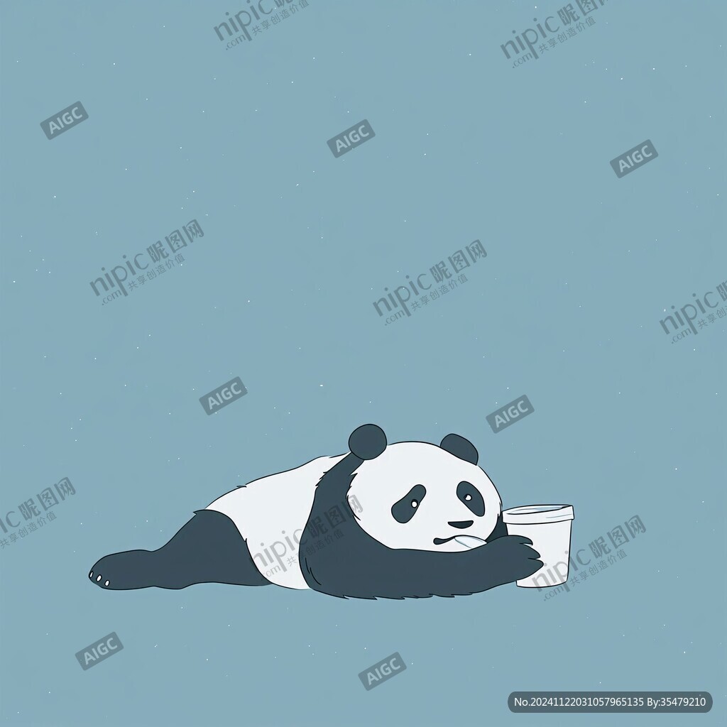 趴著睡的熊貓卡通素材
