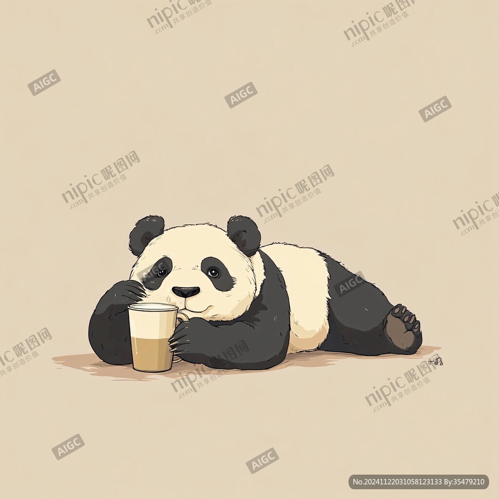 手繪喝啤酒的熊貓