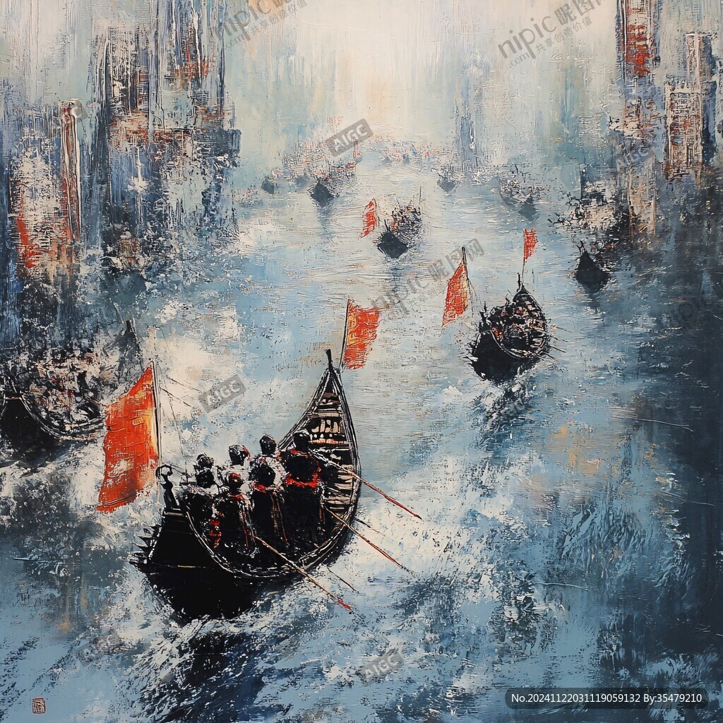水鄉(xiāng)游船油畫