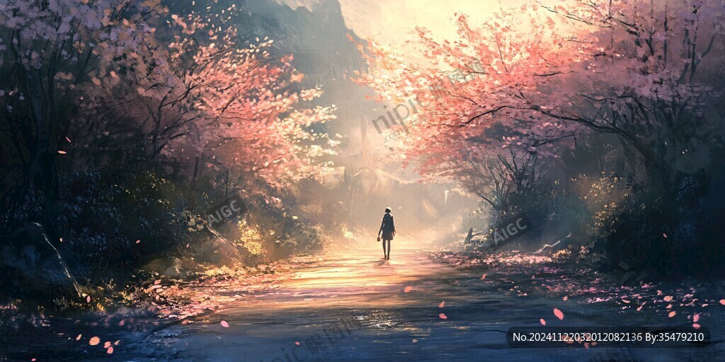 櫻花樹下的少女