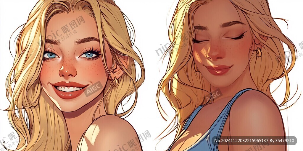 美女插畫對比
