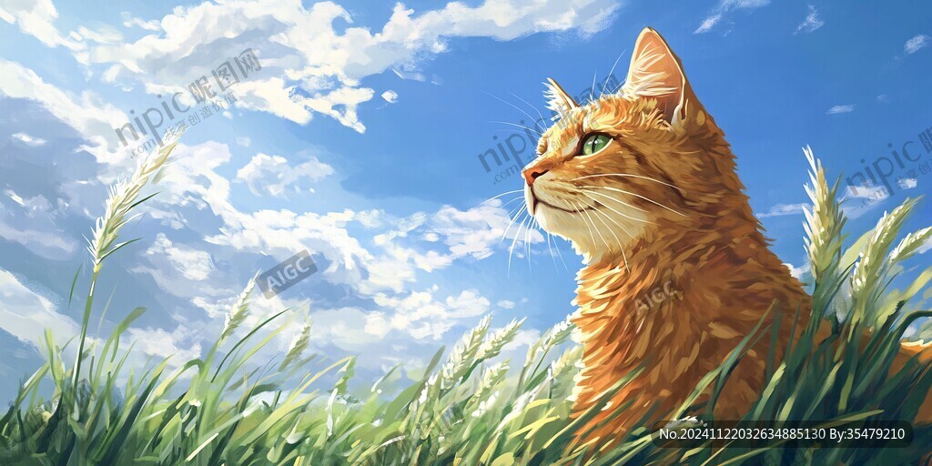曬太陽的貓插畫