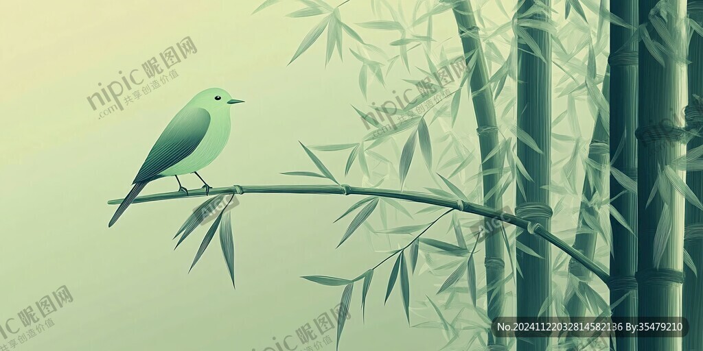 竹林飛鳥插畫