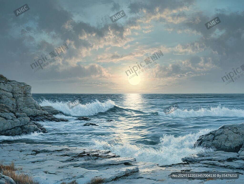海上日出油畫