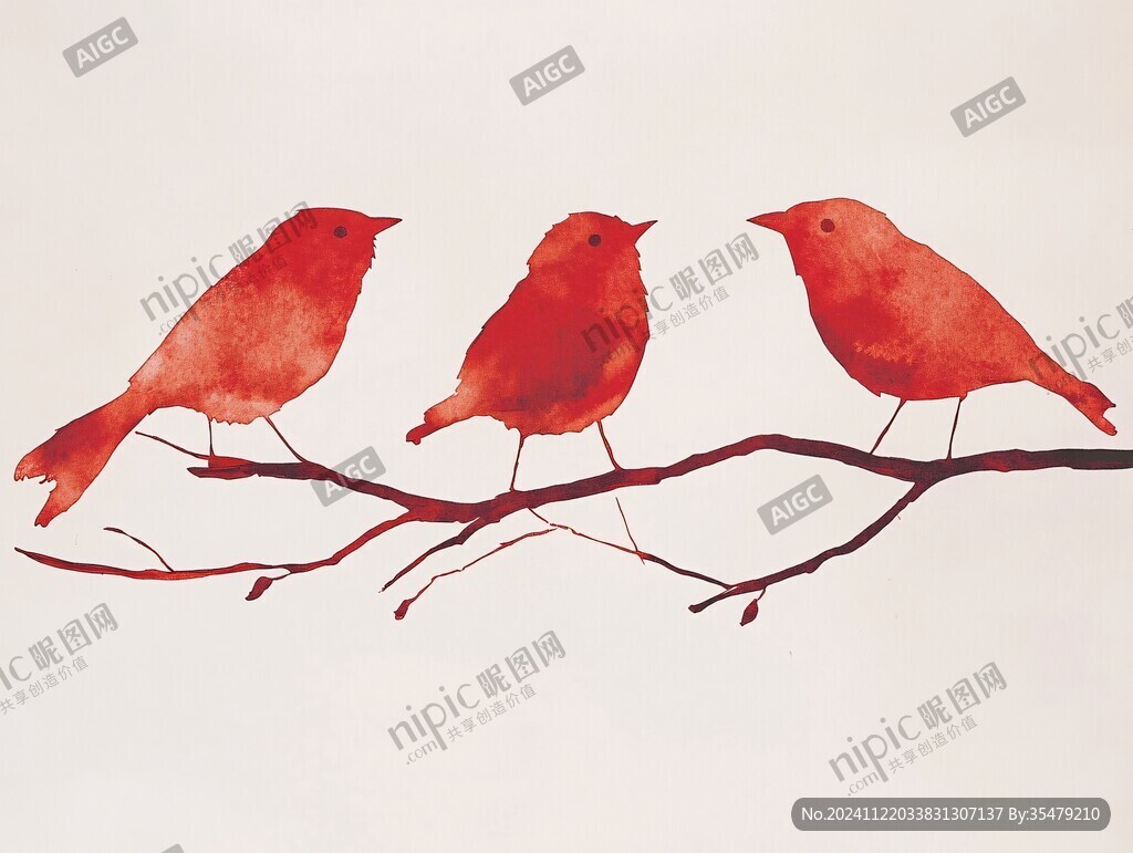 手繪北美主紅雀