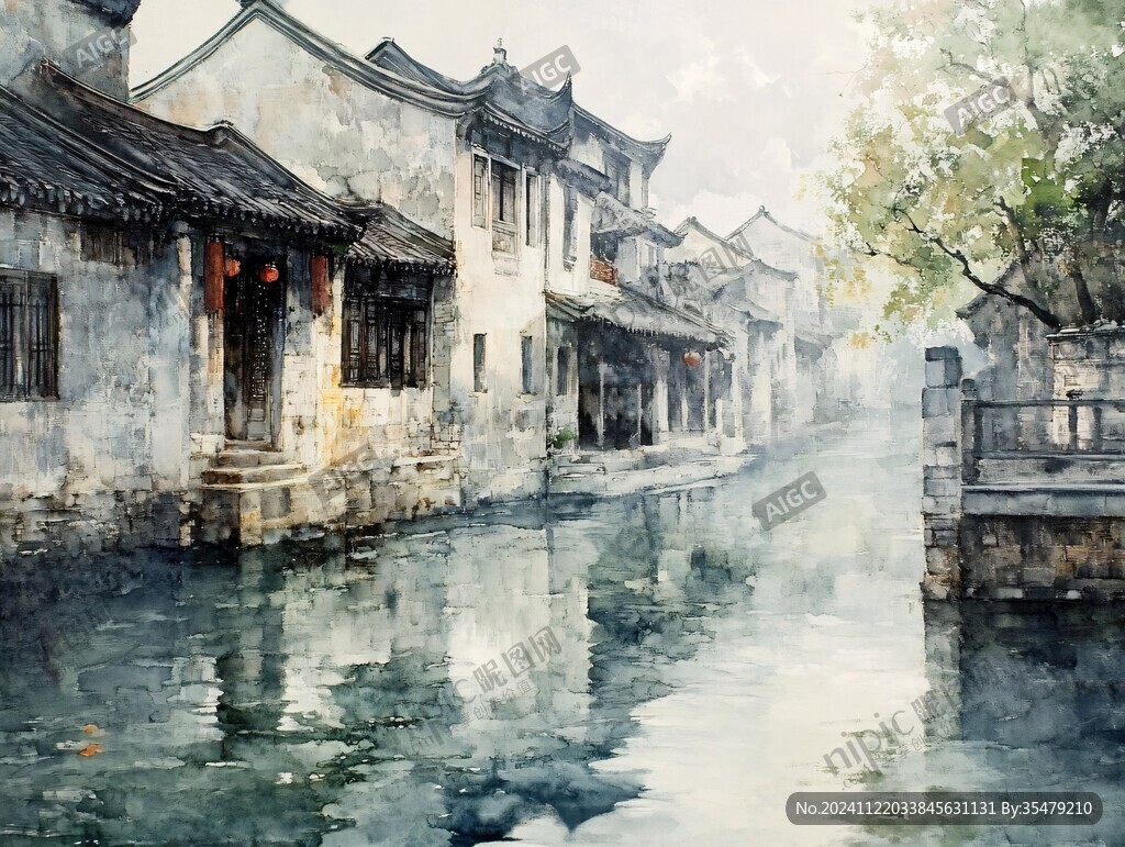 江南古鎮(zhèn)油畫