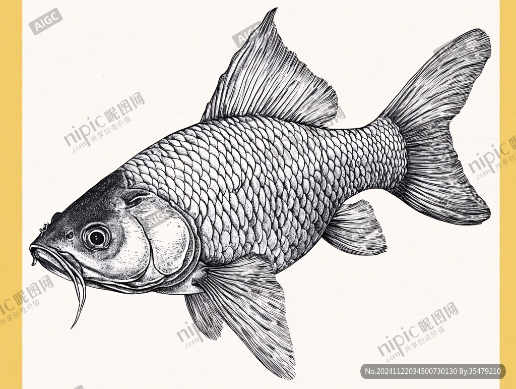 黑白手繪鯉魚
