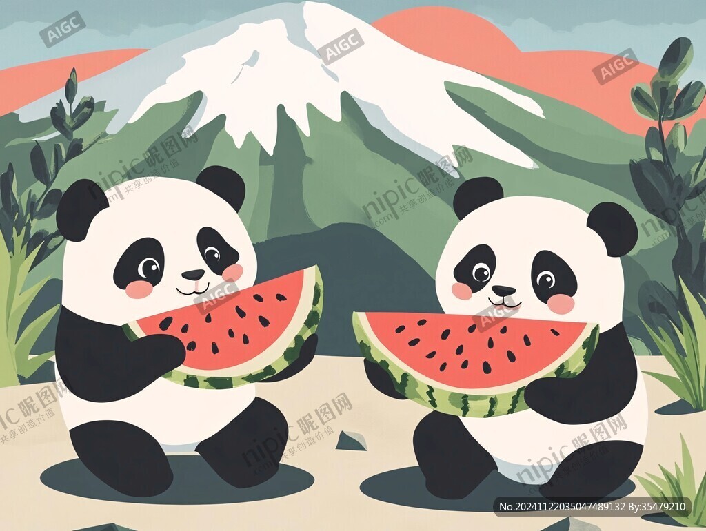 夏天手繪西瓜熊插畫