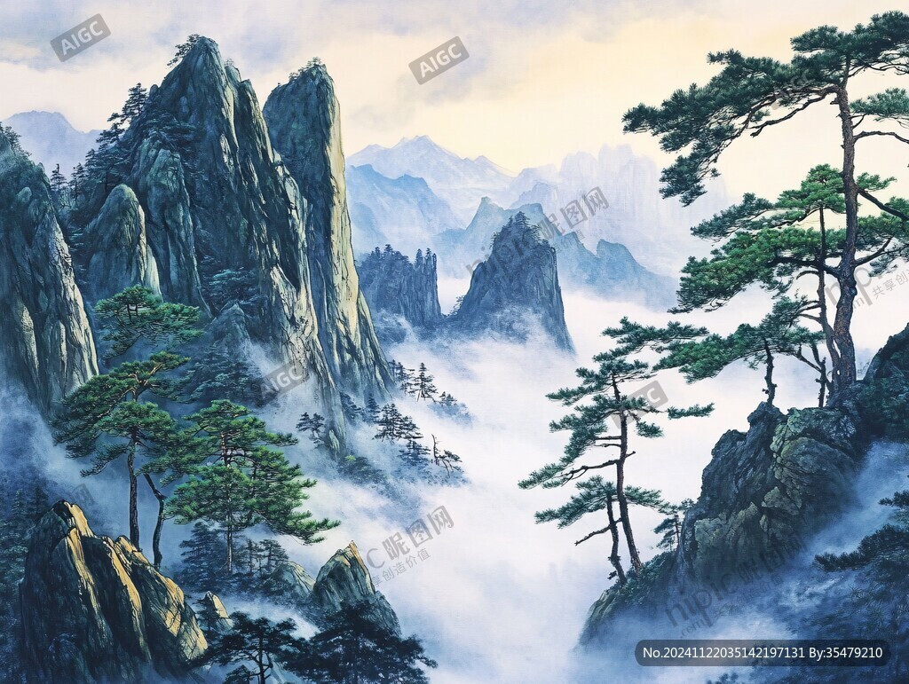 迎客松油畫