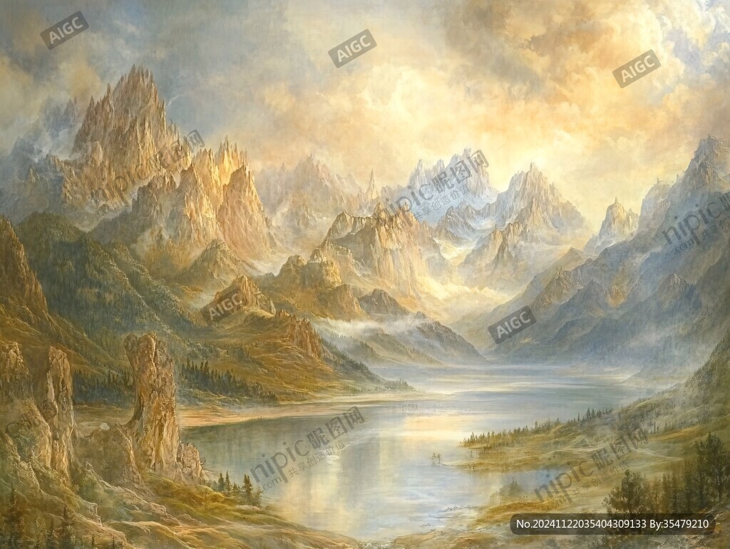 金色山水油畫