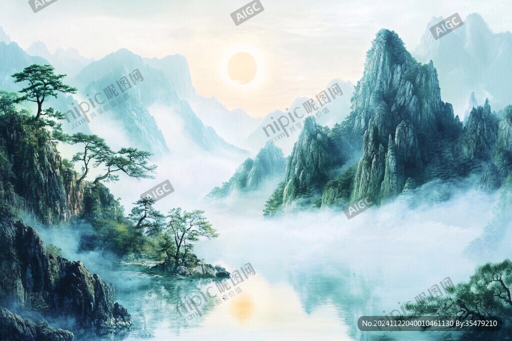 迎客松意境山水畫
