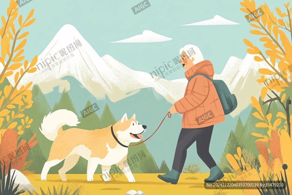 遛狗插畫