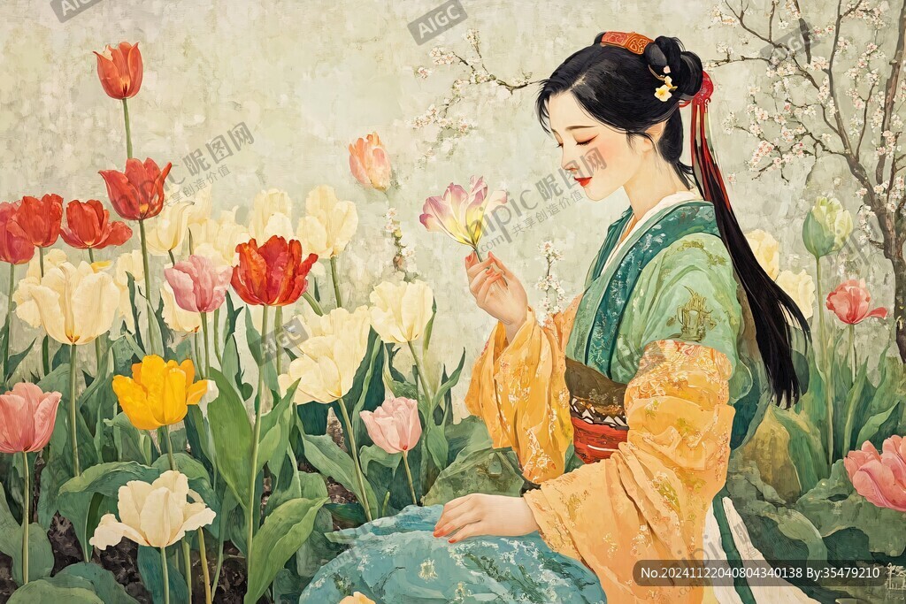 仕女賞花