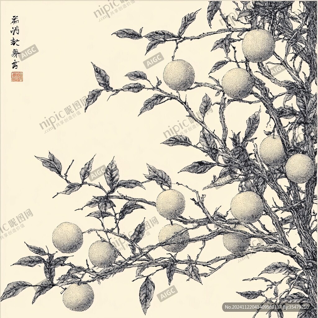 水密桃工筆畫