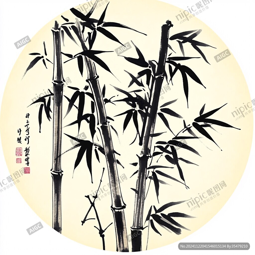 圓形墨竹裝飾畫