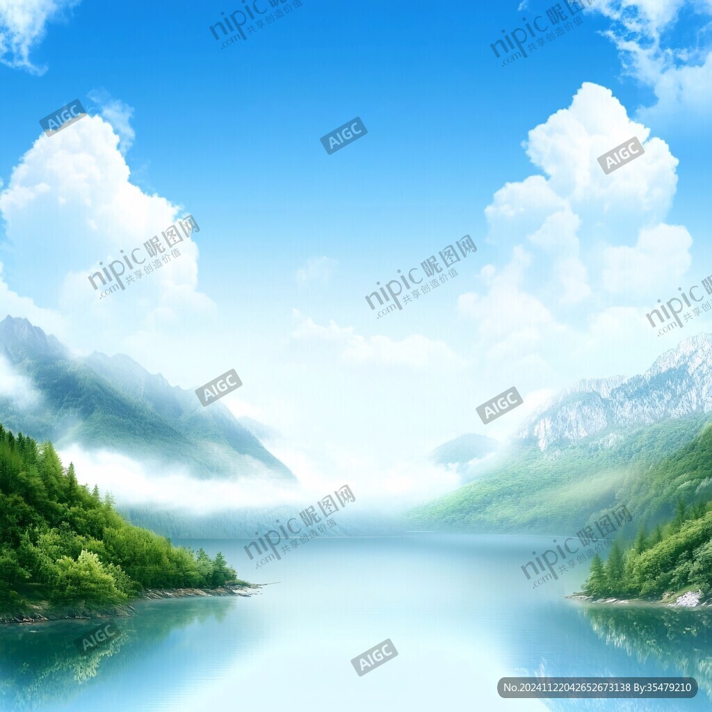 藍(lán)天白云綠水山林背景