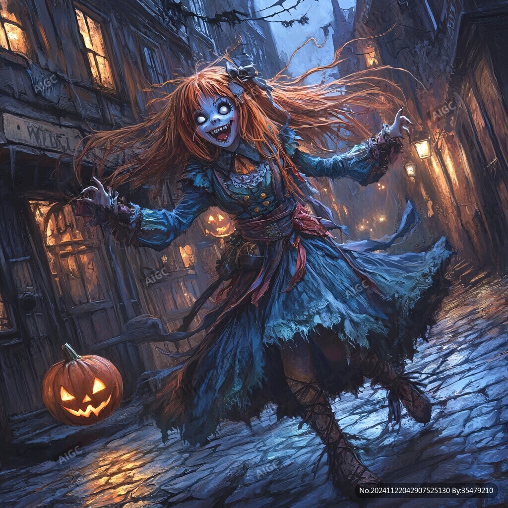 魔法女巫南瓜燈插畫