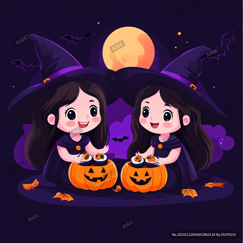 魔法女巫南瓜燈插畫