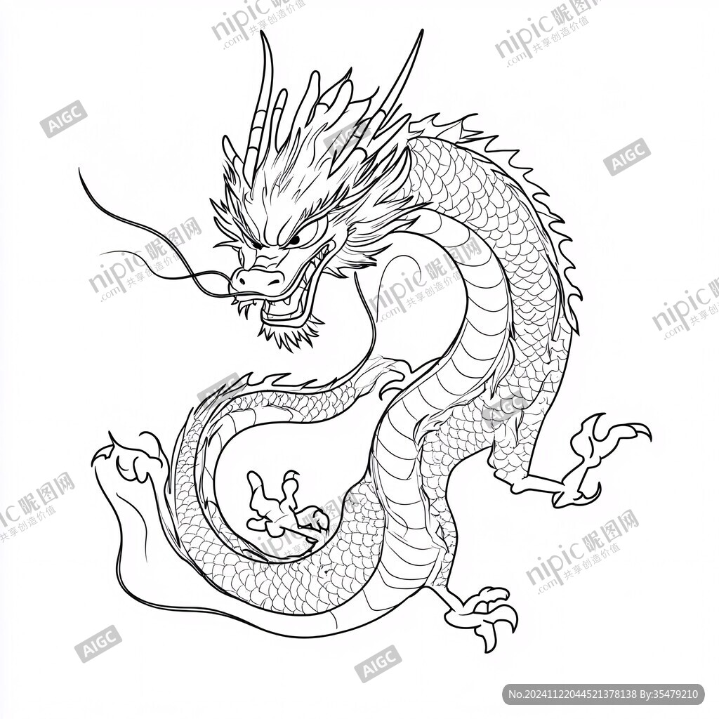 龍線描白描