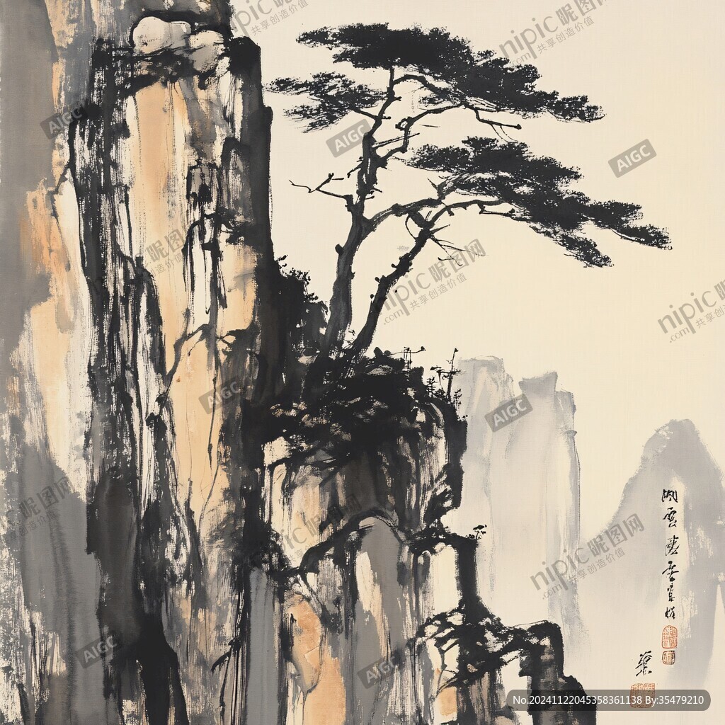 迎客松水墨寫意畫